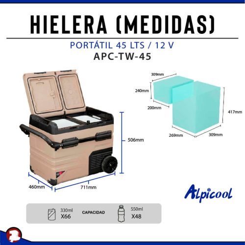 HIELERA REFRIGERADOR PORTATIL 45 LTS / 12V