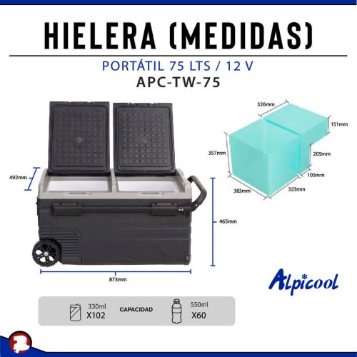 HIELERA REFRIGERADOR  PORTATIL 75 LTS /12V