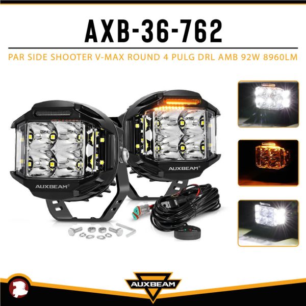 PAR AUXB SIDE SHOOTER  V-MAX ROUND 4" DRL AMB 92W 8960LM