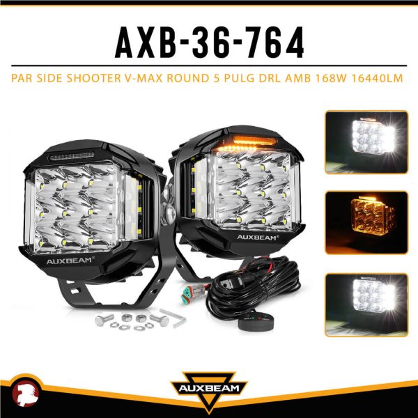 PAR AUXB SIDE SHOOTER  V-MAX ROUND 5" DRL AMB 168W 16440LM