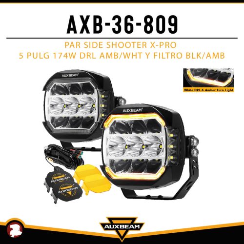 PAR AUXB SIDE SHOOTER  X-PRO 5″ 174W DRL AMB Y WHT Y FILTRO BLK Y AMB