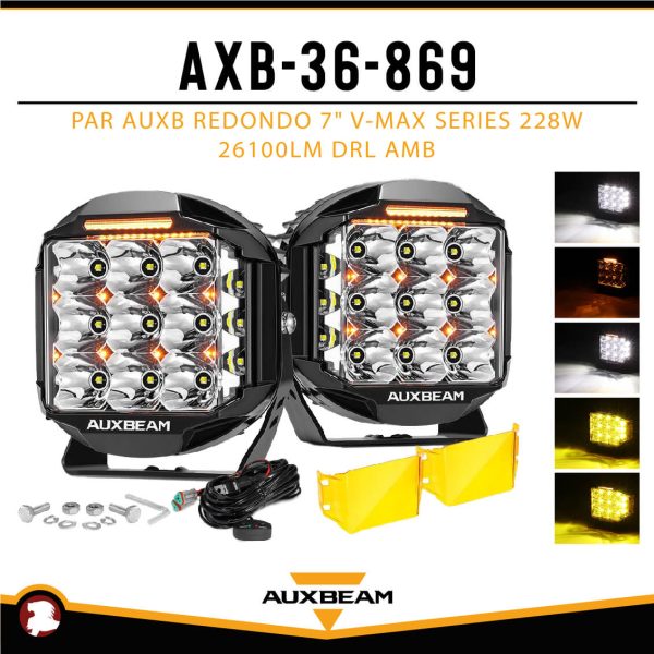 PAR AUXB REDONDO 7" V-MAX SRS 228W 26100LM DRL AMB