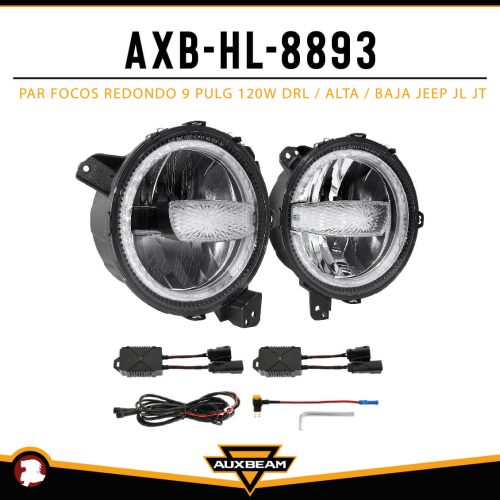 PAR FOCOS REDONDO 9 PULG 120W DRL / ALTA / BAJA JEEP JL JT