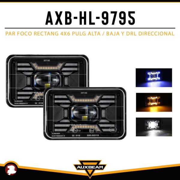 PAR FOCOS RECTANG 4X6 PULG ALTA / BAJA Y DRL DIRECCIONAL