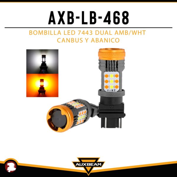 BOMBILLA LED 7443 DUAL AMB/WHT CANBUS Y ABANICO