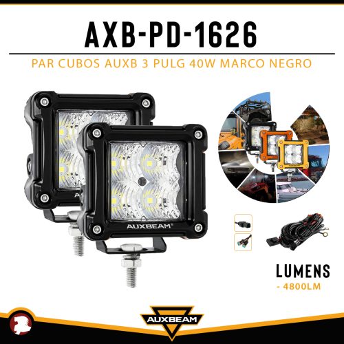 PAR CUBOS AUXB 3″ 40W MARCO NEGRO