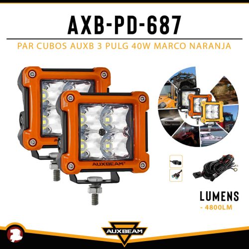 PAR CUBOS AUXB 3″ 40W MARCO NARANJA