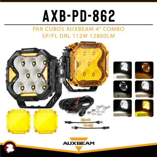 PAR CUBOS AUXB 4″ COMBO SP/FL DRL 112W 12800LM