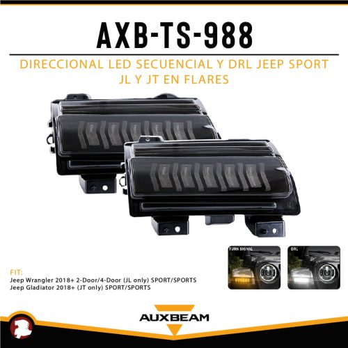 DIRECCIONAL LED SECUENCIAL Y DRL JEEP SPORT JL Y JT EN FLARES