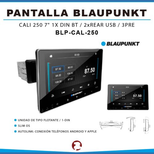 PANTALLA BLAUPUNKT CALI 7″ 1X DIN BT / 2XREAR USB / 3PRE