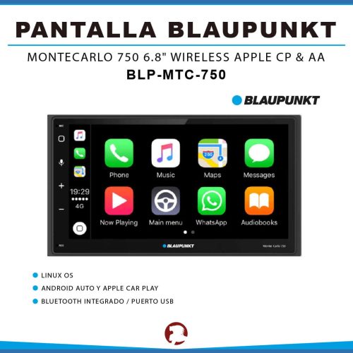 PANTALLA BLAUPUNKT MONTECARLO 6.8″ WIRELESS APPLE CP & AA