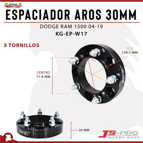 ESPACIADOR AROS 30MM (5×139.7) CENTRO 77.8 MM RAM 04-15