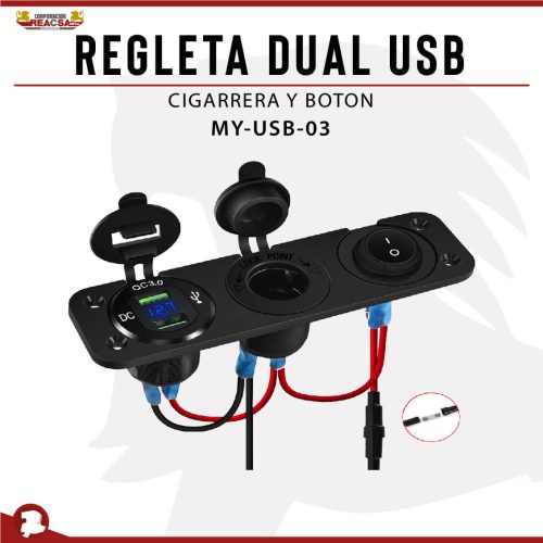 REGLETA DUAL USB CIGARRERA Y BOTON