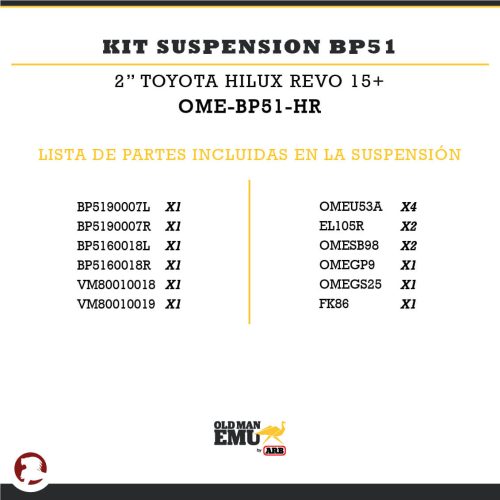 KIT SUSPENSION BP51 +2″ TYT HILUX 15+