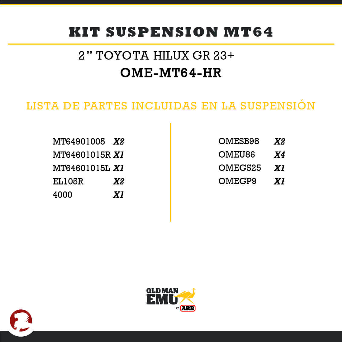 KIT SUSPENSION MT64 +2" TYT HILUX GR 23+ - Imagen 2
