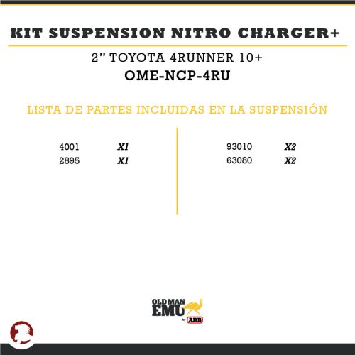 KIT SUSPENSION NITRO CHARGER + 2″ TYT 4RUNNER 10+