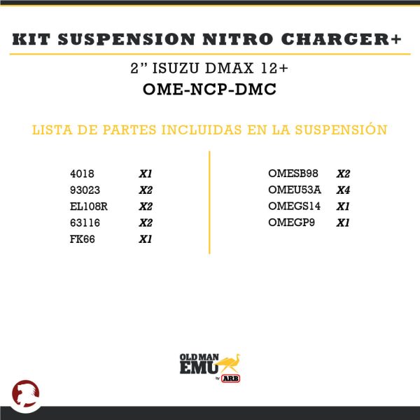 KIT SUSPENSION NITRO CHARGER + 2" ISUZU DMAX 12-20 / COLORADO 12-24/MAXUS T90 - Image 3