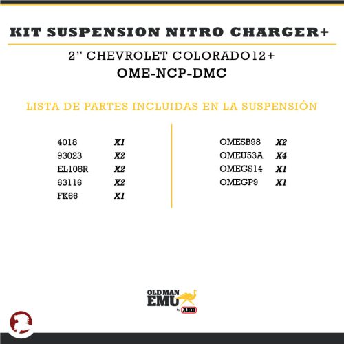 KIT SUSPENSION NITRO CHARGER + 2″ ISUZU DMAX 12-20 / COLORADO 12-24/MAXUS T90