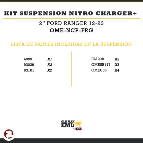 KIT SUSPENSION NITRO CHARGER + 2″ FORD RANGER 19-22