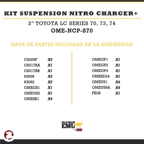 KIT SUSPENSION NITRO CHARGER + 2″ TYT LC SERIE 70,73,74