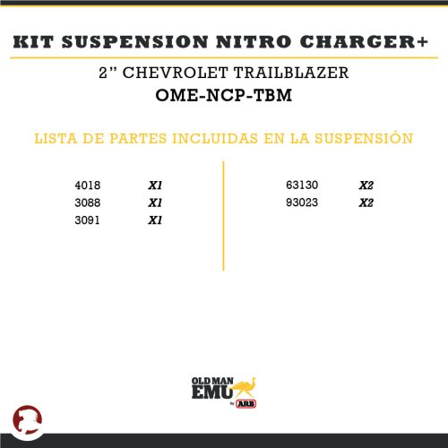 KIT SUSPENSION NITRO CHARGER + 2″ ISUZU MUX / CHEV TRAILBLAZER 12-20