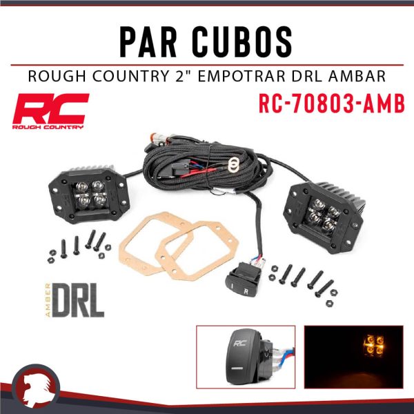 PAR CUBOS ROUGH COUNTRY 2" EMPOTRAR DRL AMBAR