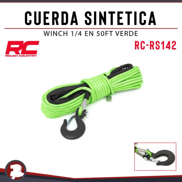 CUERDA SINTETICA WINCH 1/4 EN 50FT VERDE HASTA 6500LB