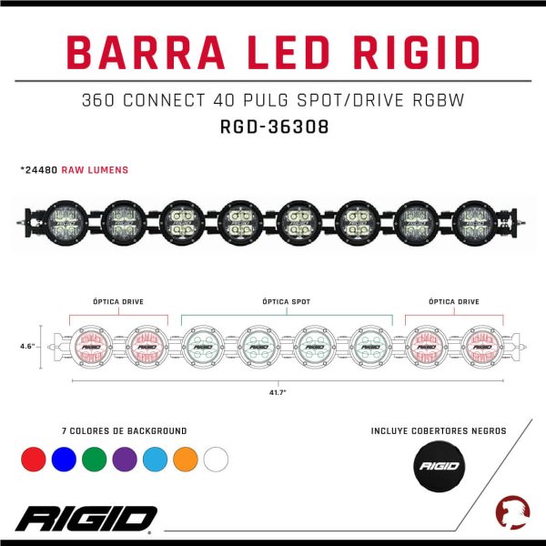 BARRA LED RIGID 360 CONNECT 40 PULG SPOT/DRIVE