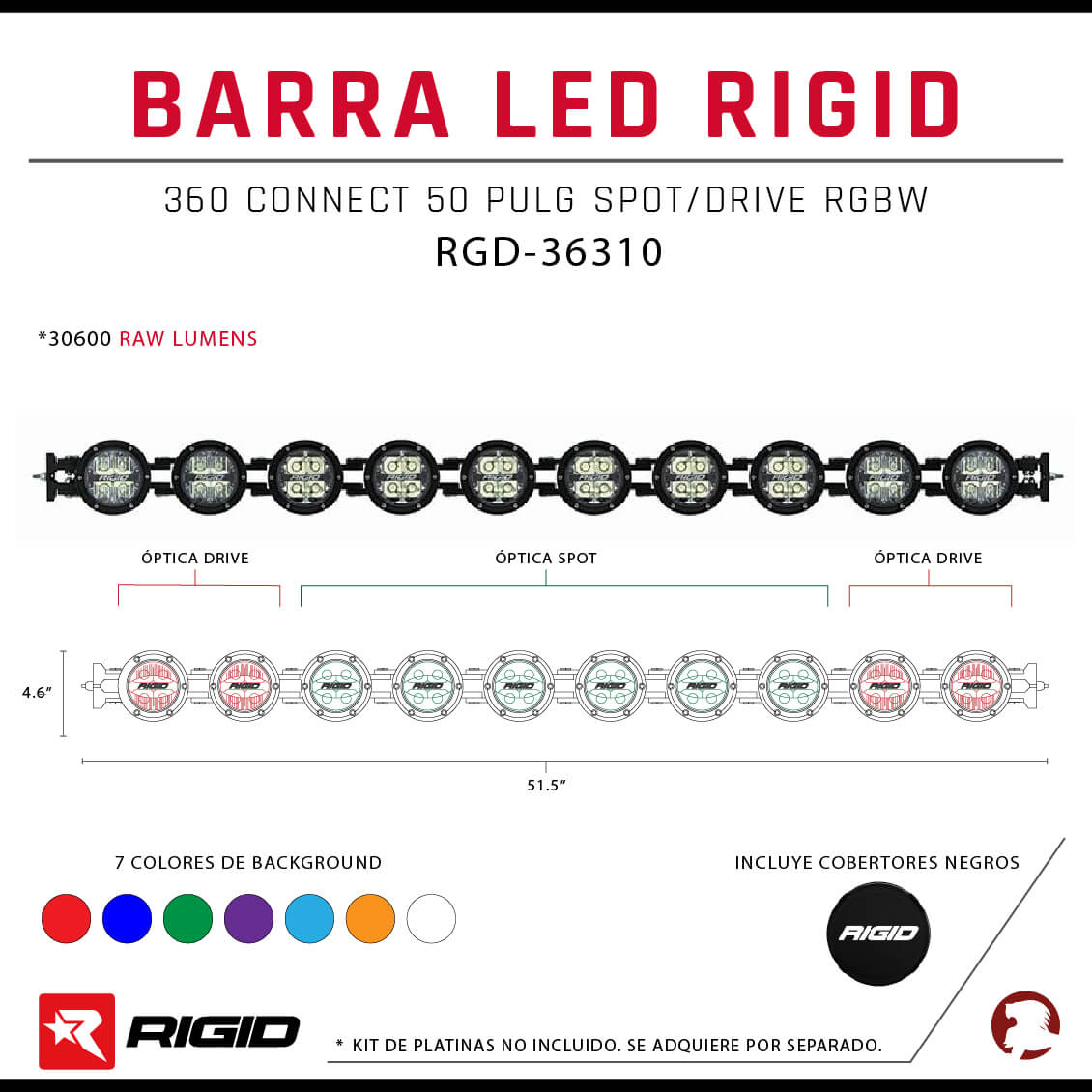 BARRA LED RIGID 360 CONNECT 50 PULG SPOT/DRIVE