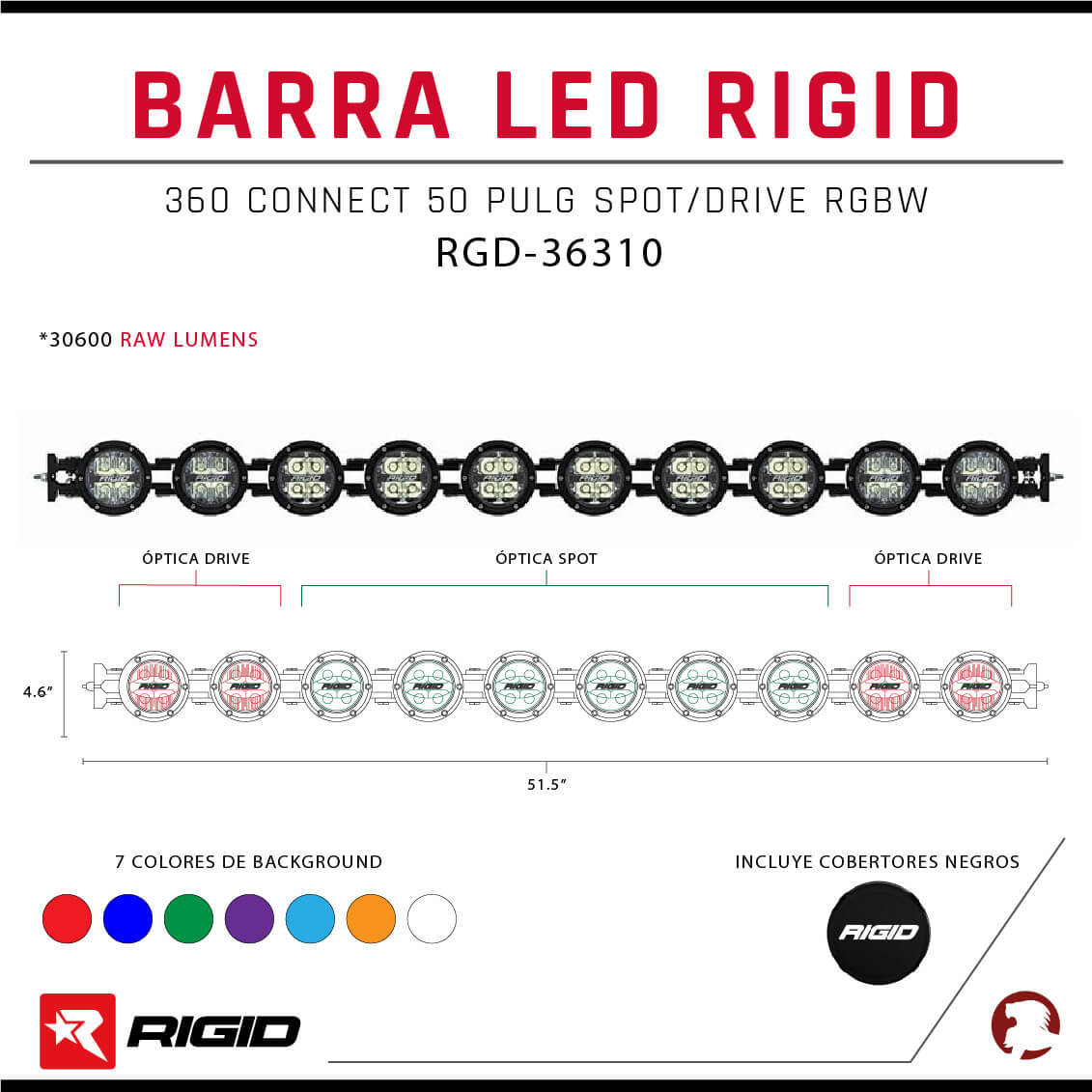 BARRA LED RIGID 360 CONNECT 50 PULG SPOT/DRIVE