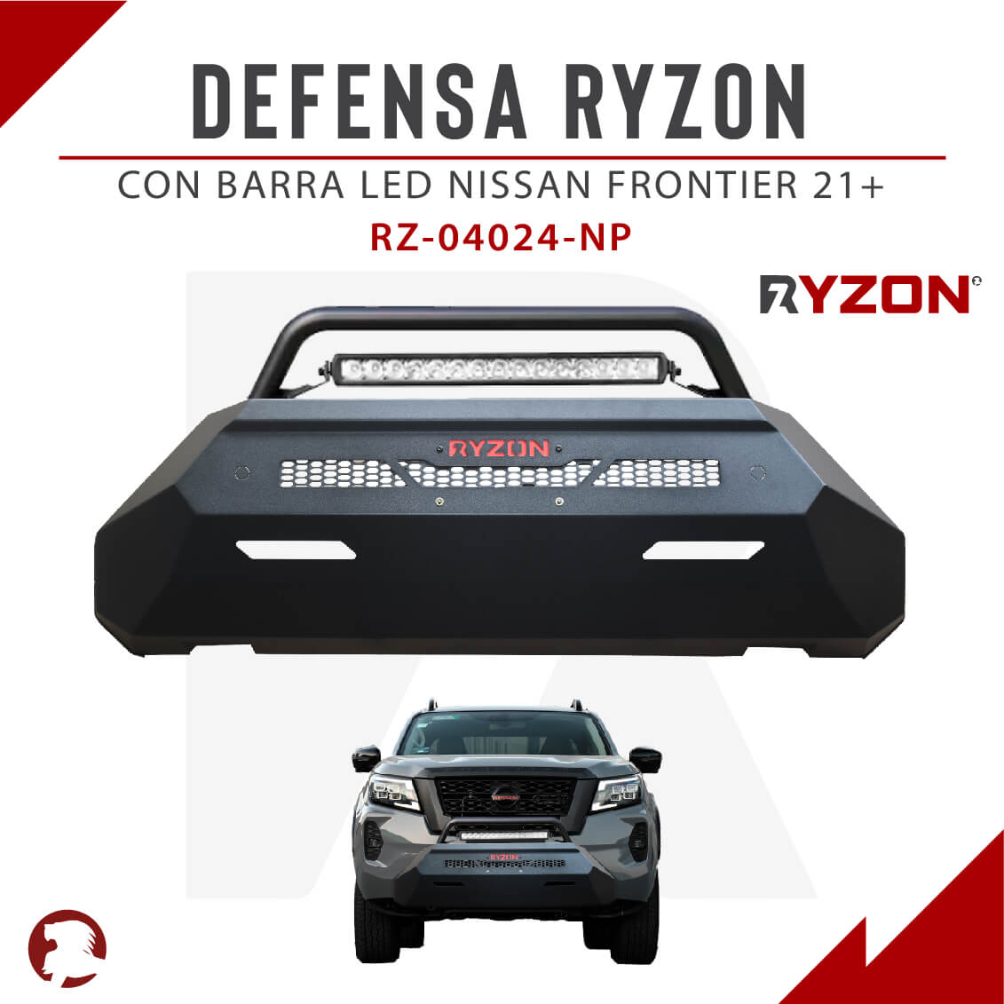 DEFENSA RYZON CON BARRA LED NISSAN FRONTIER NP300 21+