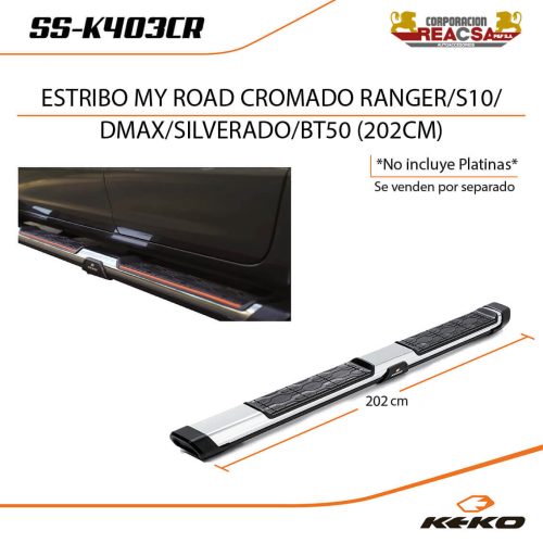 ESTRIBO MY ROAD CROMADO RANGER/ S10/ DMAX/ BT50 (202CM)