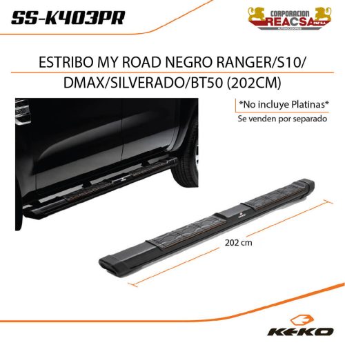 ESTRIBO MY ROAD NEGRO RANGER/ S10/ DMAX/ BT50/ RAMPAGE (202CM)