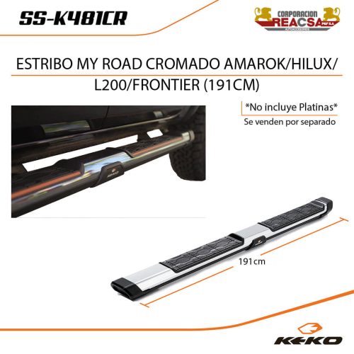ESTRIBO MY ROAD CROMADO AMAROK/ HILUX/ L200/ NP300/ HUNTER/ LANDTREK (191CM)