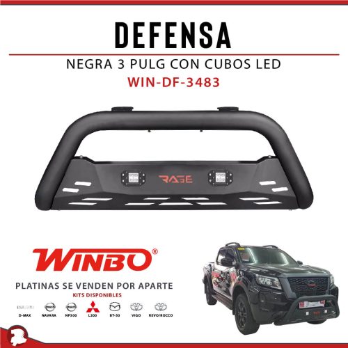 DEFENSA NEGRA 3 PULG CON CUBOS LED