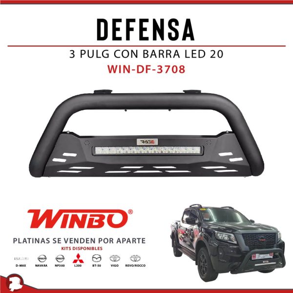 DEFENSA NEGRA 3 PULG CON BARRA LED 20